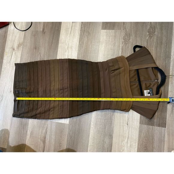 Tadashi Shoji Tiered Ombre Brown Gold Dress, Size Small Petite, MSRP $350 - Picture 10 of 10